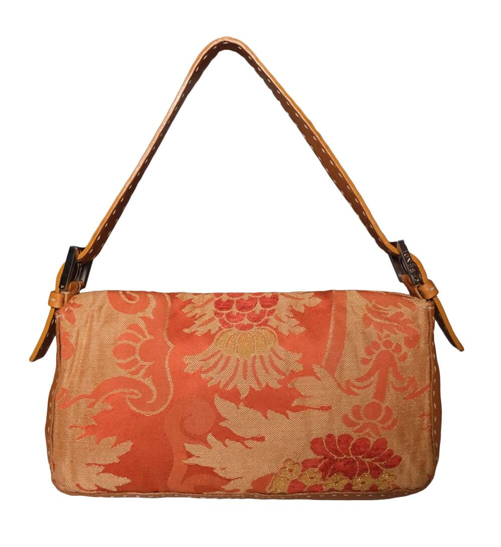 Fendi Selleria Orange Floral Damask Jacquard Baguette - Picture 2 of 8